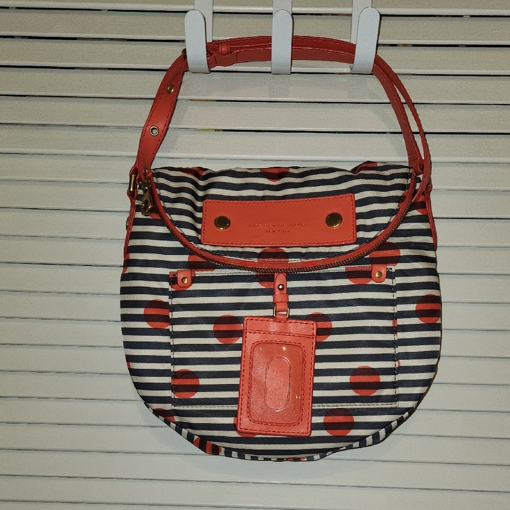 Red and Black Striped Shoulder Bag with Bold Accents